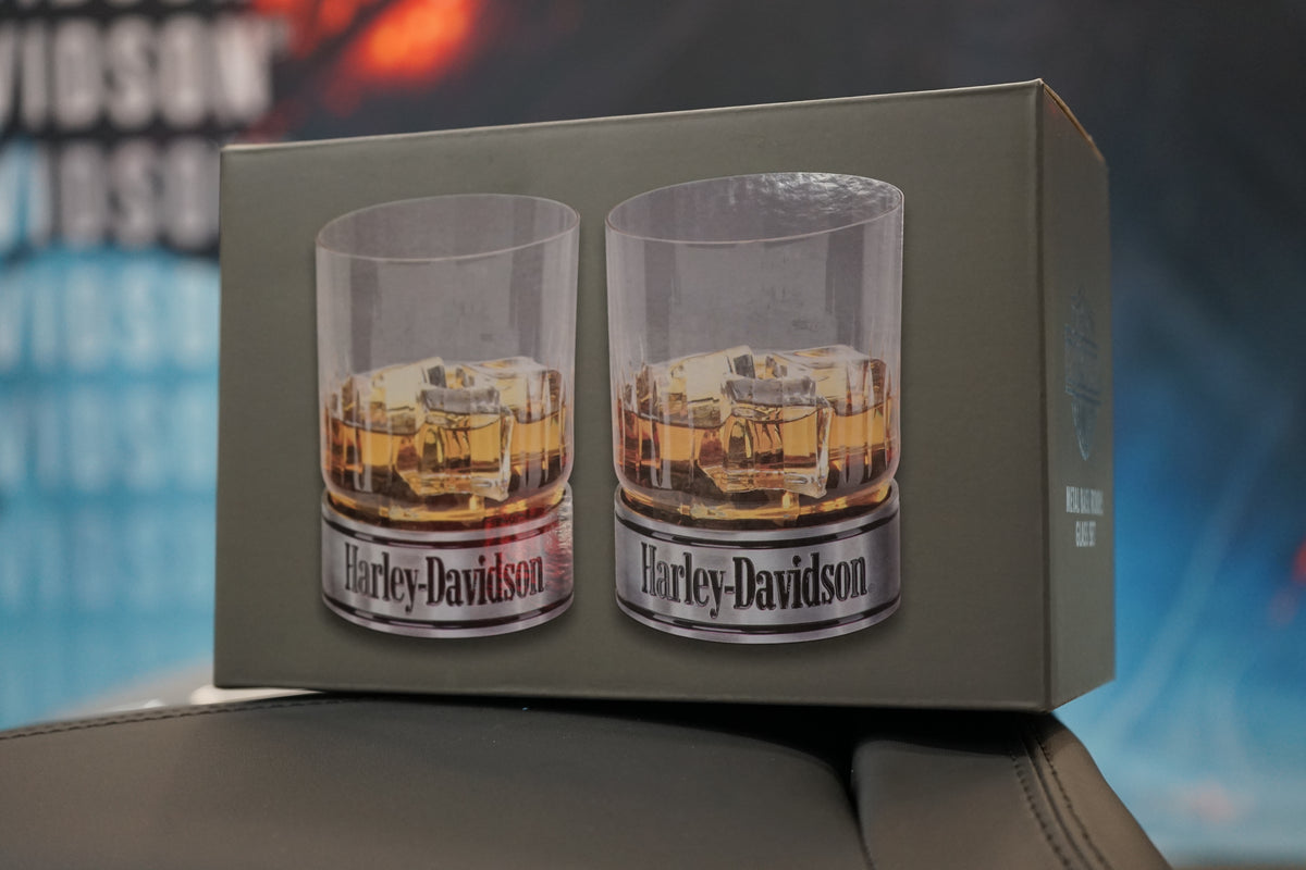 Harley-Davidson Metal Base Rocks Glass Set