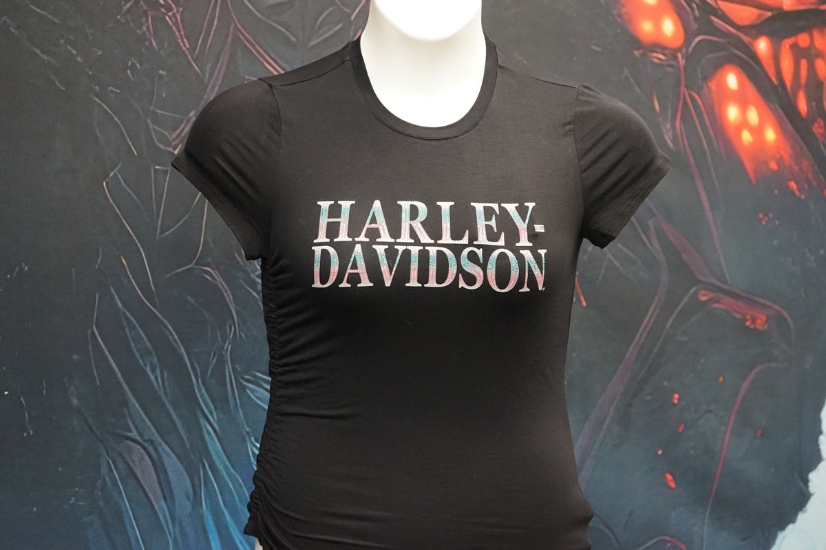 Women's Ombre Bling Side Ruched Top - Harley Black