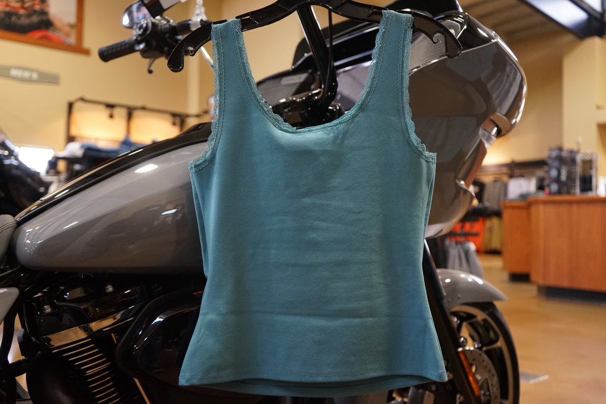 Women's Winged Bling Lace Tank - Rustic Teal