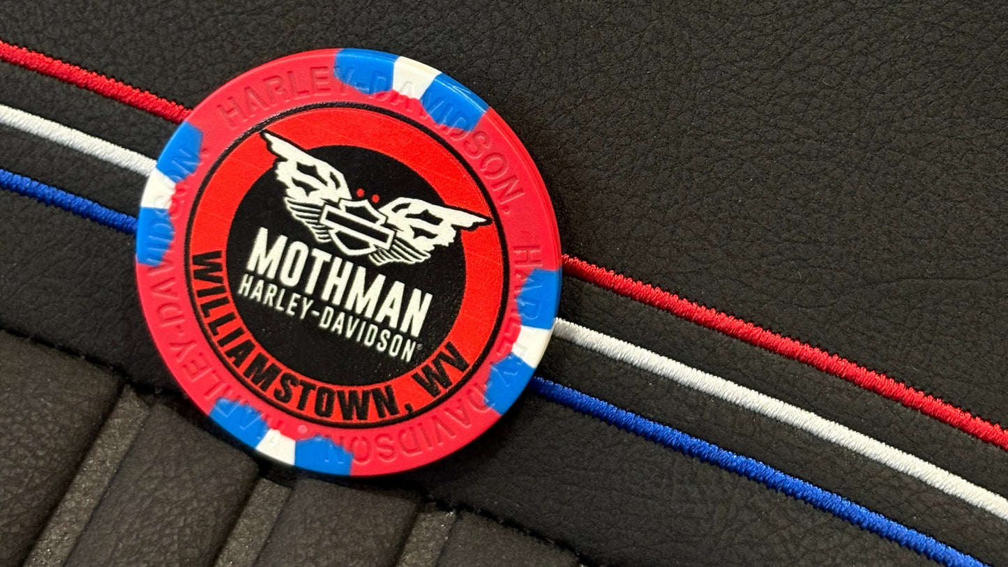 MOTHMAN HARLEY-DAVIDSON 250TH POKER CHIP - RW&B